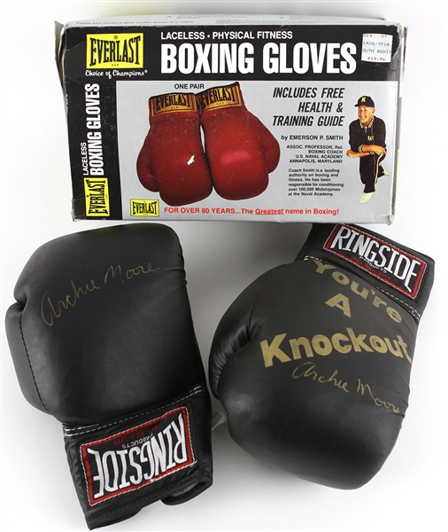 1980s Archie Moore World Light Heavyweight Champion Signed Ringside Boxing Gloves (JSA)
