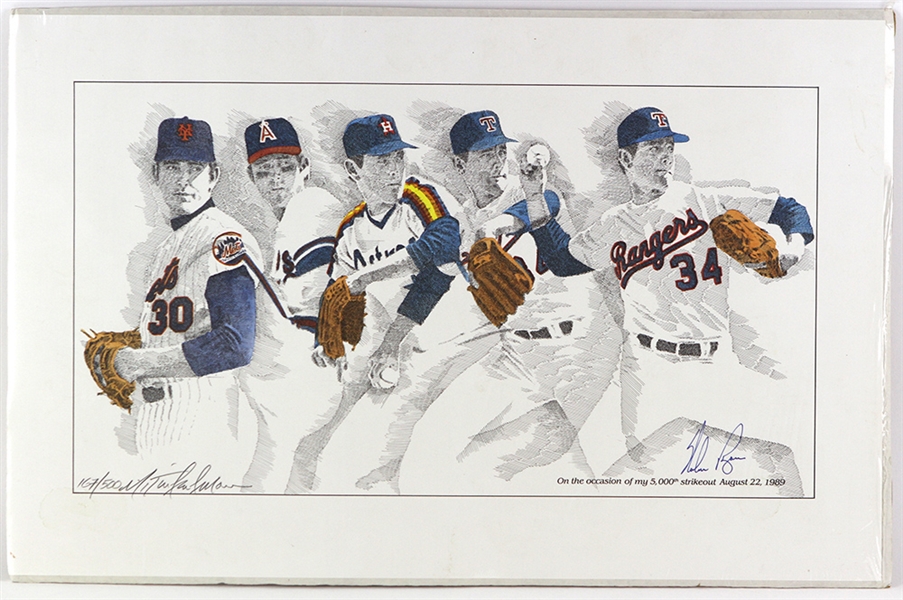1989 Nolan Ryan Texas Rangers Signed 16" x 26"  5,000th Strikeout Lithograph (JSA) 167/500