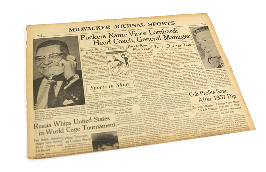 1959 (January 29) "Packers Name Vince Lombardi Head Coach, General Manager" Milwaukee Journal Sports Page 