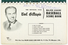1958 Milwaukee Braves Hand Scored Earl Gillespie Major League Scorebook