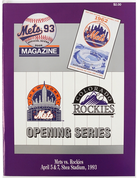 1993 (April 5 & 7) New York Mets Colorado Rockies Shea Stadium Program (First Series in Rockies History)