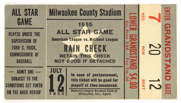 1955 MLB All Star Game Milwaukee County Stadium Ticket