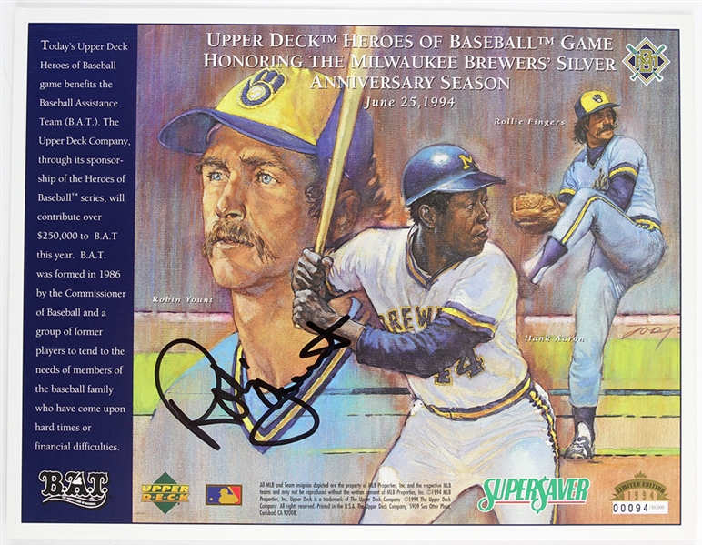 1994 Robin Yount Milwaukee Brewers Signed 8.5" x 11" Upper Deck Heroes of Baseball Flats - Lot of 2 (JSA)