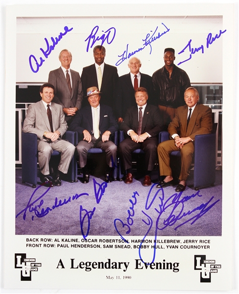 1990 A Legendary Evening Multi Signed 8" x 10" Photo w/ 8 Signatures Including Oscar Robertson, Al Kaline, Harmon Killebrew, Jerry Rice, Bobby Hull, Sam Snead & More (JSA)