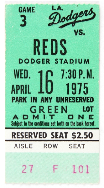1975 (April 16) Juan Marichal Los Angeles Dodgers Final Game Ticket Stub