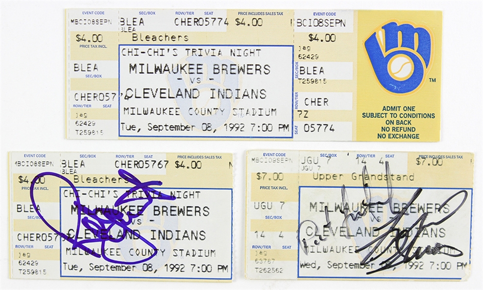 1992 Milwaukee Brewers Ticket Collection - Lot of 3 w/ Robin Yount 3,000th Hit Full Ticket, Yount Signed 3,000th Hit Stub & More (JSA)