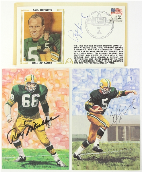 1990 Ray Nitschke / Paul Hornung Green Bay Packers Signed Goal Line Art Card & 1986 Gateway FDC Signed by Paul Hornung (JSA)