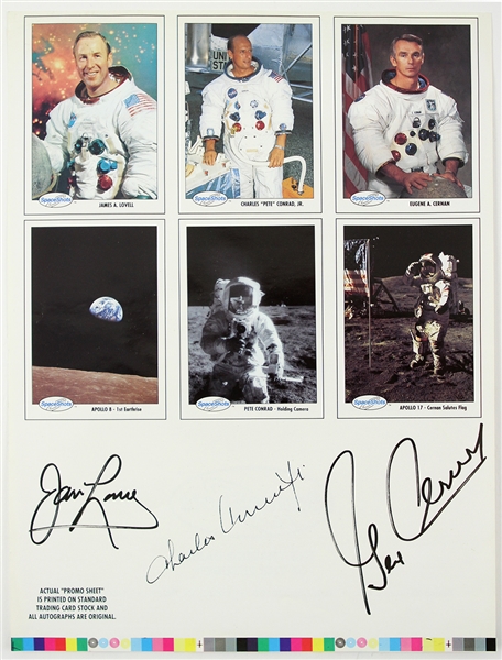1990 RARE Space Shots Promotional Card Sheet Featuring Lovell, Conrad, and Cernan Proof Sheet