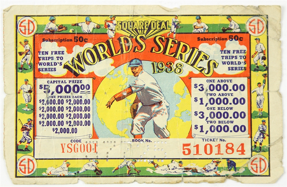 1938 Square Deal World Series Gambling Lottery Ticket