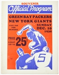 1939 (December 10th) Green Bay Packers vs. New York Giants World Championship Program 
