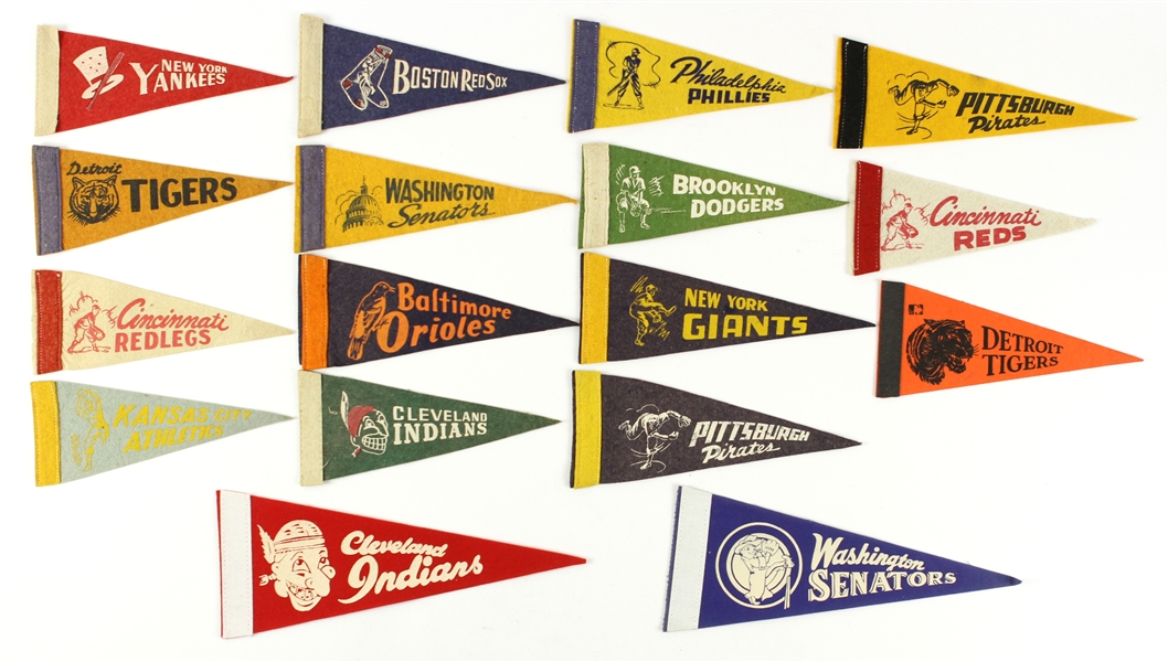 1950s Baesball Mini Pennant Collection - Lot of 17