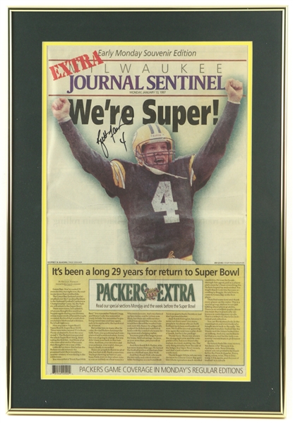 1997 Brett Favre Green Bay Packers Signed 18" x 27" Framed Newspaper (JSA)
