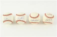 1986-94 Signed OAL Brown Baseball Collection - Lot of 4 w/ Ted Williams, Nolan Ryan, George Brett, Robin Yount (JSA)