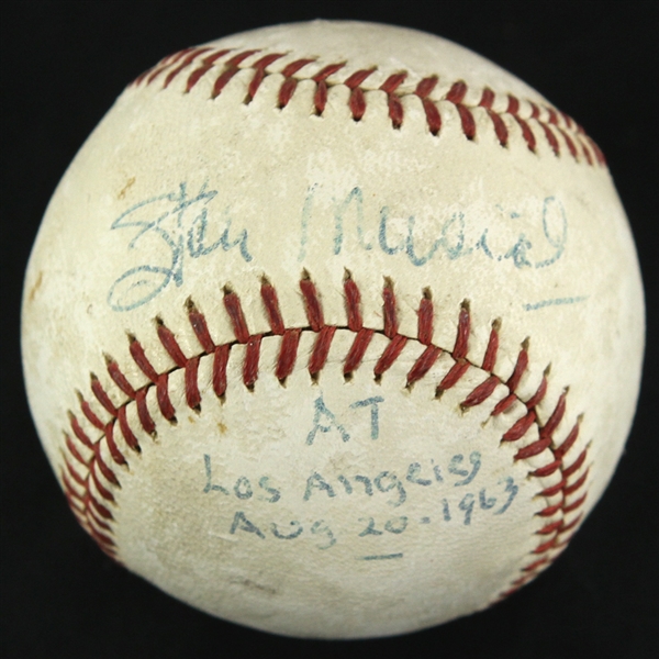 1963 (August 20) Stan Musial St. Louis Cardinals Signed ONL Giles Dodger Stadium Game Used Baseball (MEARS LOA/JSA) 