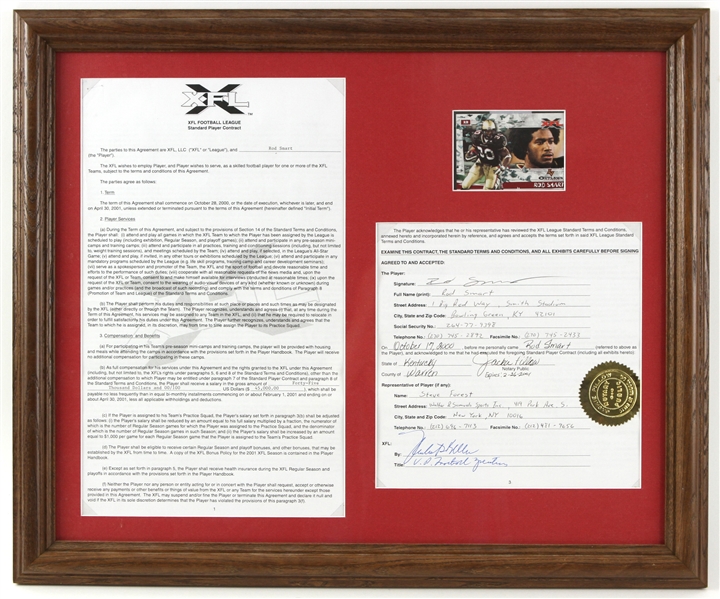 2000 Rod Smart "He Hate Me" 18" x 22" Framed Display w/ Signed XFL Contract (MEARS LOA)