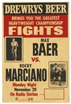 1950s Rocky Marciano Max Baer Drewrys Beer 14" x 21" Fictional Fight Broadside