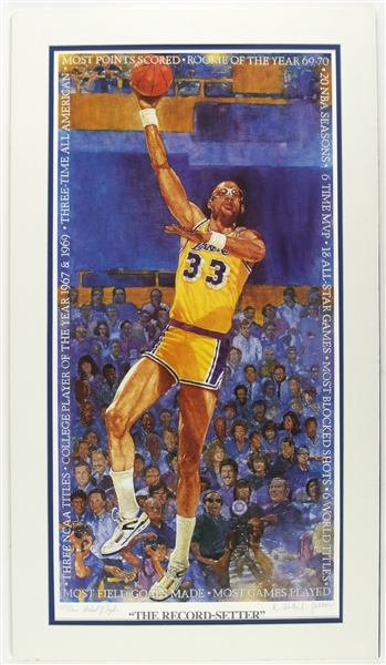 1989 Kareem Abdul Jabbar Los Angeles Lakers Signed 20" x 36 Matted Lithographs (JSA) 187/1989