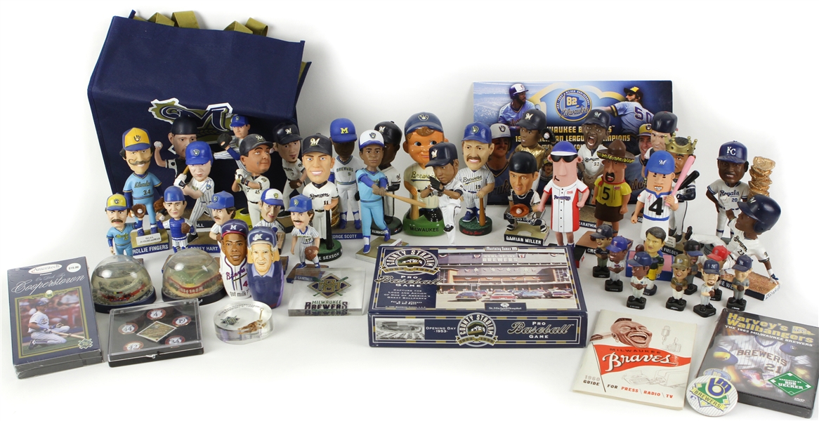 1960s-2000s Milwaukee Brewers/Braves Memorabilia Collection - Lot of 125+ w/ Boxed Bobbles, Loose Bobbles & More 