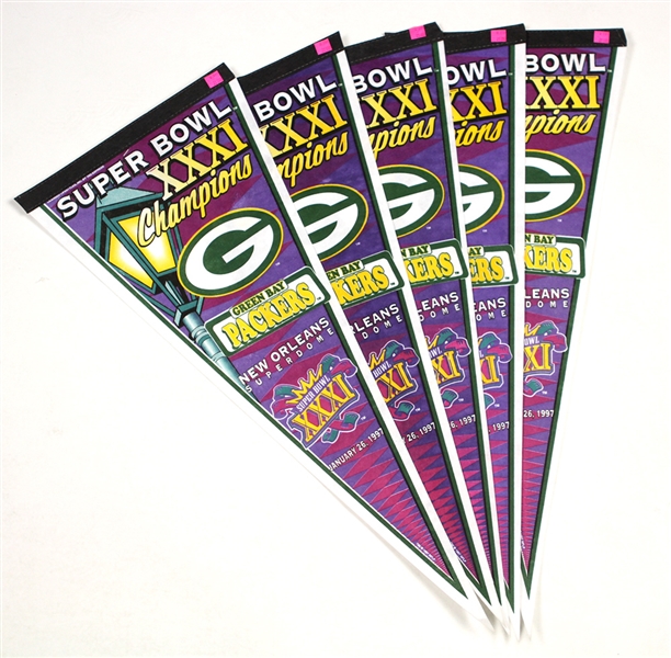 1997 Green Bay Packers Super Bowl XXXI Champion Full Size 29" Pennants - Lot of 5