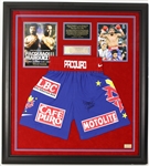 2011 Manny Pacquiao World Welterweight Champion 40" x 44" Framed Muhammad Ali Jr. Gallery Display w/ Signed Trunks (PSA/DNA) 