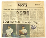 1990 Nolan Ryan Texas Rangers Signed Milwaukee Journal Newspaper Front Page (JSA)