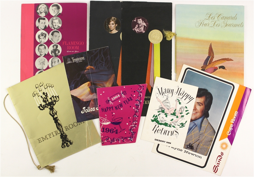 1960s-80s Las Vegas Entertainer Menu Collection - Lot of 9 w/ Tom Jones, Barabara Streisand, Wayne Newton & More