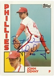 1984 John Denny Philadelphia Phillies Topps Giants Signed Card (JSA)