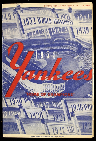 1953 New York Yankees (home) vs. Cleveland Indians Program 