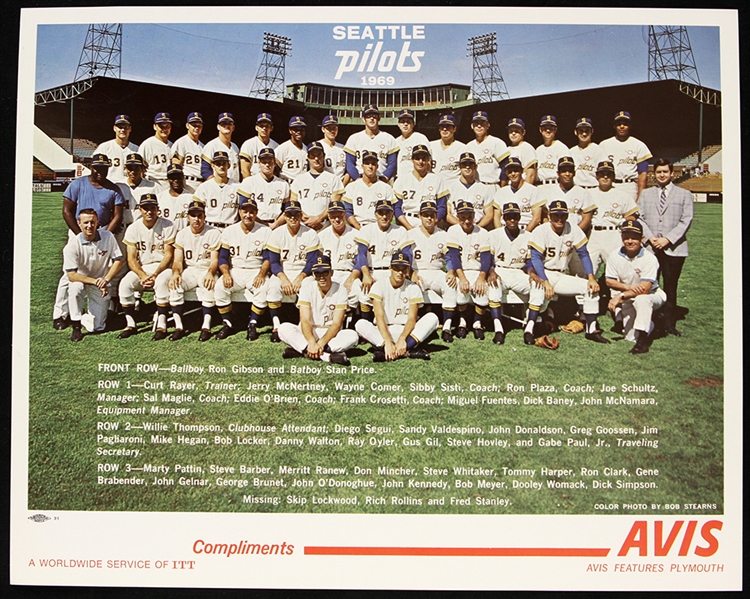 1969 Seattle Pilots Avis Promotional 8x10 Color Photo Premium