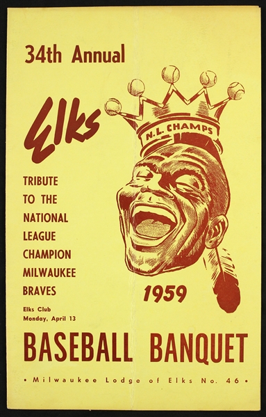 1959 Milwaukee Braves 34th Annual Elks Baseball Banquet Program