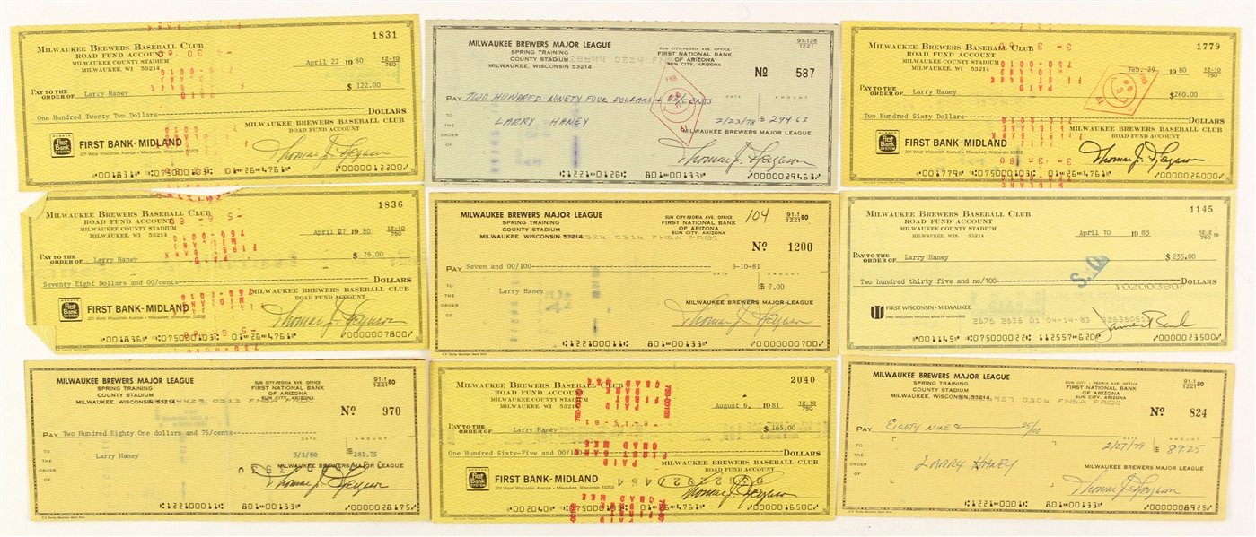 1970-1980s Milwaukee Brewers Check Collection (8)