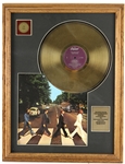 1970s The Beatles Abbey Road 21" x 28" Framed Gold Plated Record Display