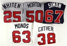 1994-2009 Atlanta Braves Game Worn Jersey Collection - Lot of 5 w/ Mark Whiten, Mike Cather Signed & More (MEARS LOA/JSA)