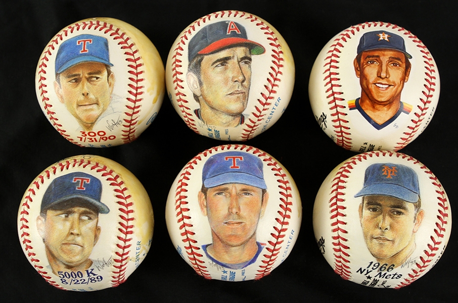 1985-93 Nolan Ryan Signed Painted Baseball Collection - Lot of 6 (JSA)