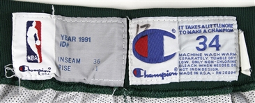 1988-91 Milwaukee Bucks Game Worn Warm Ups - Lot of 3 w/ 2 Shooting Shirts & 1 Pair of Pants (MEARS LOA)