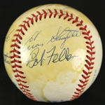 1985-89 Hall of Fame Multi Signed OAL Brown Baseball w/ 7 Signatures Including Hank Aaron, Eddie Mathews, Bob Feller & More (JSA)