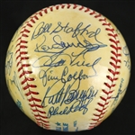 1985-89 Milwaukee Brewers New York Yankees Old Timers Game Multi Signed OAL Brown Baseball w/ 21 Signatures Including Johnny Mize, Enos Slaughter, Sparky Lyle & More (JSA)