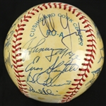 1985-89 Milwaukee Brewers New York Yankees Old Timers Game Multi Signed OAL Brown Baseball w/ 21 Signatures Including Johnny Mize, Enos Slaughter, Sparky Lyle & More (JSA)