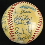 1985-89 Milwaukee Brewers New York Yankees Old Timers Game Multi Signed OAL Brown Baseball w/ 21 Signatures Including Johnny Mize, Enos Slaughter, Sparky Lyle & More (JSA)