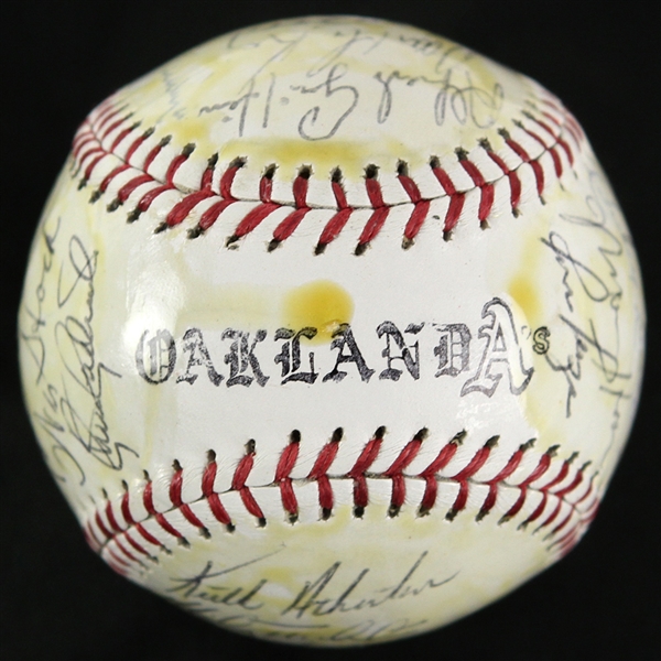 1986 Oakland Ahtletics Team Signed Logo Baseball w/ 27 Signatures Including Jose Canseco, Dusty Baker, Jose Rijo & More (JSA)