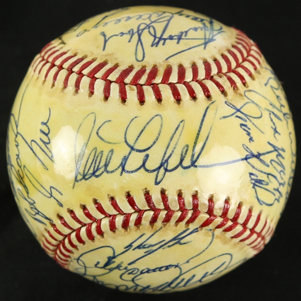 1992 Chicago Cubs Team Signed ONL White Baseball w/ 27 Signatures Including Greg Maddux, Ryne Sandberg, Andre Dawson, Billy Williams & More (JSA)