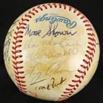 1985 Old Timers Game Multi Signed OAL Brown Baseball w/ 21 Signatures Including Eddie Mathews, Bob Feller, Ron Santo, Harvey Kuenn, Ken Keltner & More (JSA)