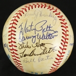 1985 Old Timers Game Multi Signed OAL Brown Baseball w/ 21 Signatures Including Eddie Mathews, Bob Feller, Ron Santo, Harvey Kuenn, Ken Keltner & More (JSA)