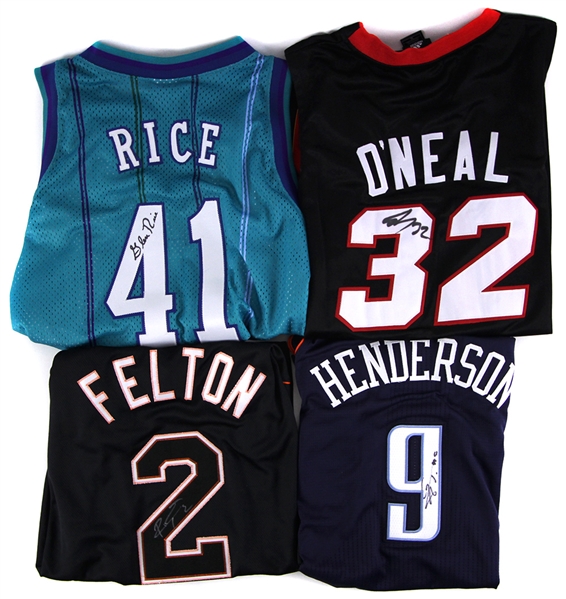 2000s Shaquille ONeal Glen Rice Gerald Henderson Raymond Felton Signed Jerseys - Lot of 4 (JSA)