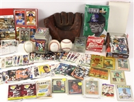 1940s-2000s Baseball Football Memorabilia Collection - Lot of 1,000+ w/ Snuffy Stirnweiss Store Model Glove, Signed Items, Trading Cards & More
