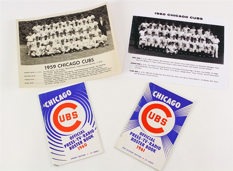1959-61 Chicago Cubs Press Books & Team Photos - Lot of 4