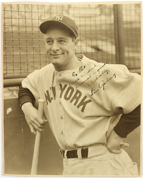 1926-28 Lou "Eleanor" Gehrig New York Yankees Signed Photo Inscribed to Teammate Pat Collins *JSA*