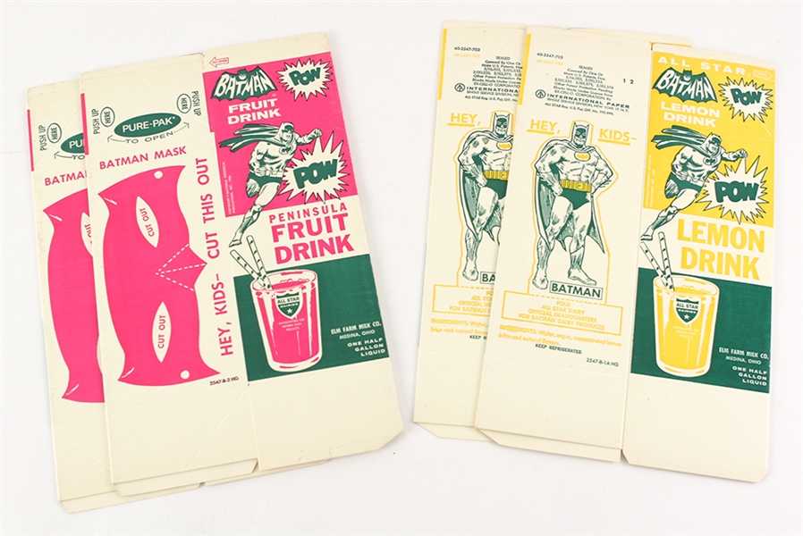 1970s Batman All Star Dairies Unused Lemon & Fruit Drink Cartons - Lot of 4