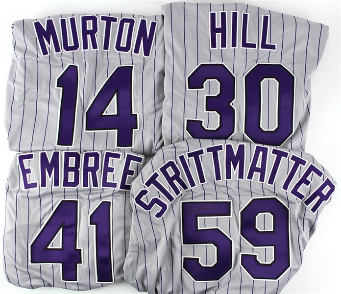 2009 Colorado Rockies Game Worn Road Jersey Collection - Lot of 4 (MEARS LOA/Team Letters/JSA)