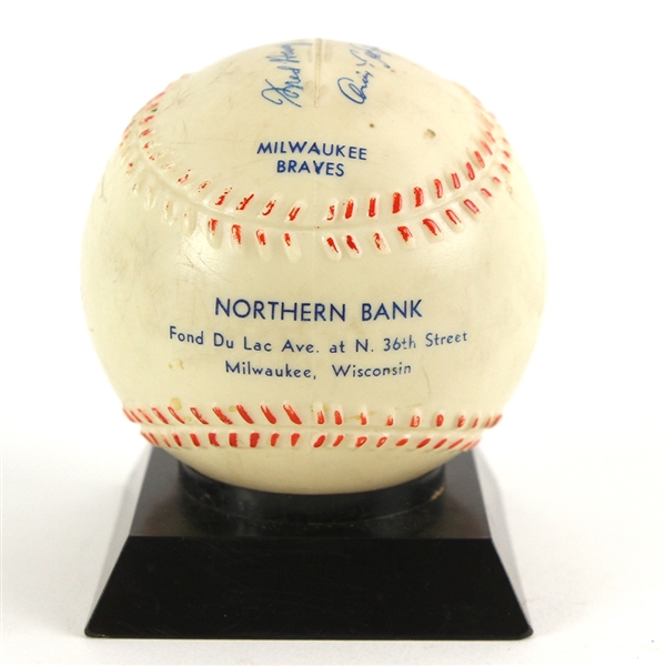 1956-57 Milwaukee Braves Facsimile Signed Northern Bank Baseball Shaped Coin Bank
